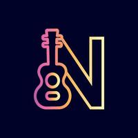 guitare musique logo design marque lettre n vecteur