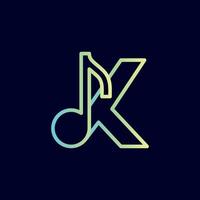 note de musique logo design marque lettre k vecteur