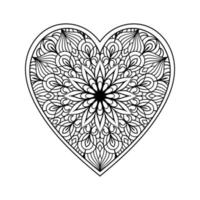 page de coloriage de mandala de coeur pour adulte, coeur avec art de motif de mandala floral, motif floral de mandala en forme de coeur pour coloriage, doodle de mandala floral coeur dessiné à la main pour livre de coloriage vecteur