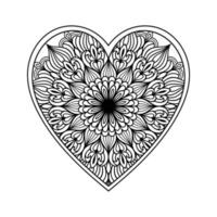 page de coloriage de mandala de coeur pour adulte, coeur avec art de motif de mandala floral, motif floral de mandala en forme de coeur pour coloriage, doodle de mandala floral coeur dessiné à la main pour livre de coloriage vecteur