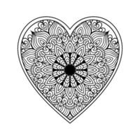 page de coloriage de mandala de coeur pour adulte, coeur avec art de motif de mandala floral, motif floral de mandala en forme de coeur pour coloriage, doodle de mandala floral coeur dessiné à la main pour livre de coloriage vecteur