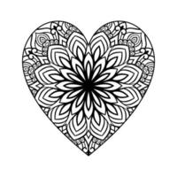 motif floral de mandala en forme de coeur pour livre de coloriage, coeur avec motif de mandala floral, doodle de mandala floral coeur dessiné à la main, page de coloriage de mandala coeur pour adulte vecteur