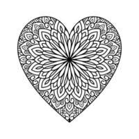 motif floral de mandala en forme de coeur pour livre de coloriage, coeur avec motif de mandala floral, doodle de mandala floral coeur dessiné à la main, page de coloriage de mandala coeur pour adulte vecteur
