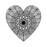 motif floral de mandala en forme de coeur pour livre de coloriage, coeur avec motif de mandala floral, doodle de mandala floral coeur dessiné à la main, page de coloriage de mandala coeur pour adulte vecteur