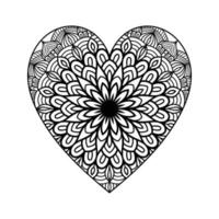 motif floral de mandala en forme de coeur pour livre de coloriage, coeur avec motif de mandala floral, doodle de mandala floral coeur dessiné à la main, page de coloriage de mandala coeur pour adulte vecteur