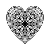 motif floral de mandala en forme de coeur pour livre de coloriage, coeur avec motif de mandala floral, doodle de mandala floral coeur dessiné à la main, page de coloriage de mandala coeur pour adulte vecteur