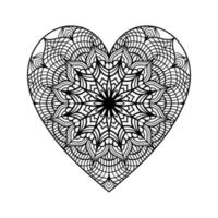 coeur avec motif de mandala floral, motif floral de mandala en forme de coeur pour livre de coloriage, doodle de mandala floral coeur dessiné à la main, page de coloriage de mandala coeur pour adulte vecteur
