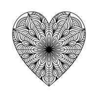 coeur avec motif de mandala floral, motif floral de mandala en forme de coeur pour livre de coloriage, doodle de mandala floral coeur dessiné à la main, page de coloriage de mandala coeur pour adulte vecteur