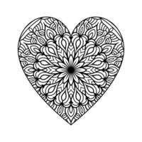 coeur avec motif de mandala floral, motif floral de mandala en forme de coeur pour livre de coloriage, doodle de mandala floral coeur dessiné à la main, page de coloriage de mandala coeur pour adulte vecteur