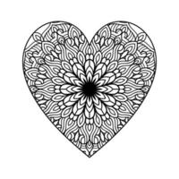 coeur avec motif de mandala floral, motif floral de mandala en forme de coeur pour livre de coloriage, doodle de mandala floral coeur dessiné à la main, page de coloriage de mandala coeur pour adulte vecteur