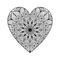 coeur avec motif de mandala floral, motif floral de mandala en forme de coeur pour livre de coloriage, doodle de mandala floral coeur dessiné à la main, page de coloriage de mandala coeur pour adulte vecteur