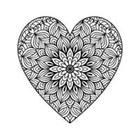 coeur avec motif de mandala floral, motif floral de mandala en forme de coeur pour livre de coloriage, doodle de mandala floral coeur dessiné à la main, page de coloriage de mandala coeur pour adulte vecteur