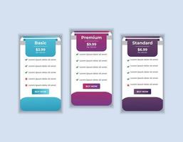 tableau de tarification web moderne, tableau de comparaison des prix modèle de conception de mise en page d'option de plan d'abonnement vecteur