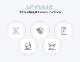 Pack d'icônes de ligne d'impression et de communication 3d 5 conception d'icônes. lien. chaîne. analyse. redimensionner. édition vecteur