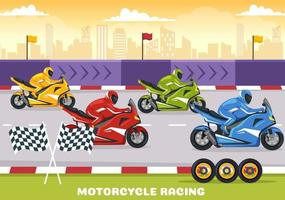 championnat de course de moto sur l'illustration de l'hippodrome avec moteur d'équitation de coureur pour la page d'atterrissage dans des modèles dessinés à la main de dessin animé plat vecteur