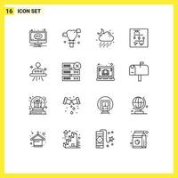 symboles d'icônes universels groupe de 16 contours modernes d'éléments de conception vectoriels éditables de souris de vecteur de nuage de flèche spatiale