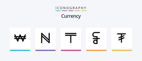 pack d'icônes de la ligne de devise 5, y compris le kazakhstan. tengé. dollar. en espèces. pièce de monnaie. conception d'icônes créatives vecteur