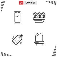 ligne d'interface mobile ensemble de 4 pictogrammes d'éléments de conception vectoriels modifiables de devoir de croissance huawei de trésorerie de téléphone vecteur