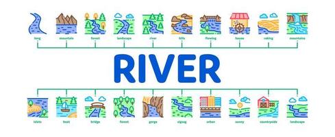 vecteur de bannière infographique minimal paysage fluvial