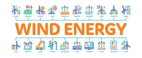 vecteur de bannière infographique minimal de techniciens en énergie éolienne