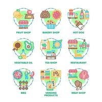 nourriture et repas set icônes illustrations vectorielles en couleur vecteur