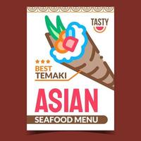 vecteur daffiche promotionnelle créative de menu de fruits de mer asiatique