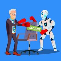 robot boxe avec homme d'affaires pour place vacante au travail, vecteur de concept hr. illustration isolée