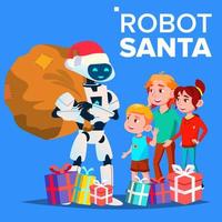 robot en chapeau de père noël et cadeaux avec vecteur d'enfants. illustration isolée