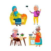 vieilles femmes grand-mère à l'aide de vecteur de téléphone portable