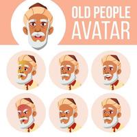 vecteur de jeu d'avatar de vieil homme arabe, musulman. affronter les émotions. portrait de personne âgée. personnes âgées. vieilli. du visage, les gens. positif. illustration de tête de dessin animé