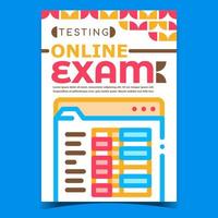 examen en ligne et vecteur d'affiche publicitaire de test