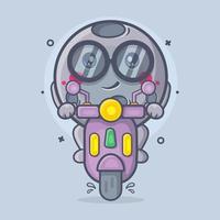 mascotte de personnage de lune cool équitation scooter moto dessin animé isolé dans un style plat vecteur