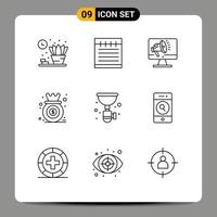 ensemble de 9 symboles d'icônes d'interface utilisateur modernes signes pour la croissance du plombier haut-parleur graphique éléments de conception vectoriels modifiables vecteur