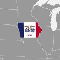 drapeau d'état de l'iowa avec carte. illustration vectorielle. vecteur