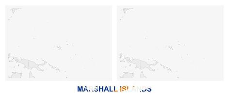 deux versions de la carte des îles marshall, avec le drapeau des îles marshall et surlignées en gris foncé. vecteur