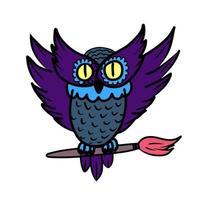 hibou de dessin animé dessiné à la main de vecteur avec un pinceau.