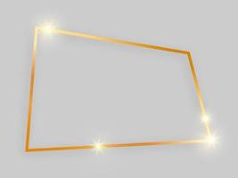 cadre brillant avec des effets lumineux. cadre quadrangulaire doré avec ombre sur fond gris. illustration vectorielle vecteur