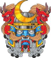 samouraï démon japonais mythologique, conception d'illustration vecteur
