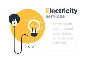 concept d'économie d'énergie, éléments graphiques de connexion électrique. ampoule et fourche à fiche, services électriques et icônes d'approvisionnement vecteur