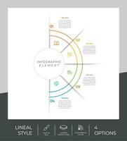 4 options de conception de vecteur infographique de ligne avec objet cercle pour le marketing. l'infographie d'option peut être utilisée pour la présentation et les affaires.