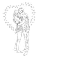 le gars et la fille s'embrassent. livre de coloriage anti-stress vectoriel