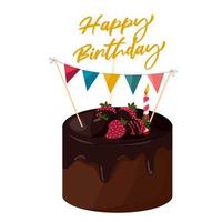 gâteau au chocolat de mariage ou d'anniversaire décoré de fête avec des fraises. vecteur