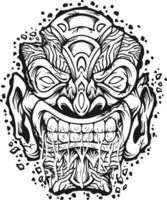 monstre tiki masque tropical hawaïen mascotte illustrations vectorielles monochromes pour votre logo de travail, t-shirt de marchandise de mascotte, autocollants et dessins d'étiquettes, affiche, cartes de voeux publicité entreprise vecteur