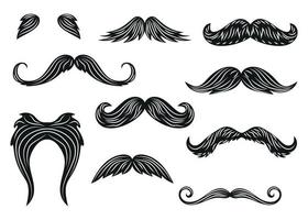 icônes de moustache noire salon de coiffure illustration décorative isolée vecteur