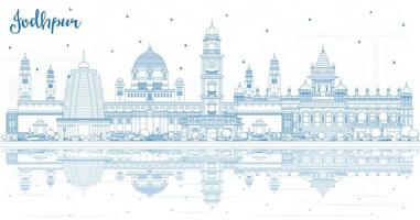 Décrire les toits de la ville de Jodhpur en Inde avec des bâtiments bleus et des reflets. vecteur