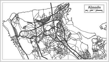 carte de la ville d'almada portugal dans un style rétro. carte muette. vecteur