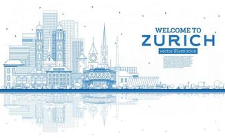 Bienvenue dans les toits de Zurich Suisse avec des bâtiments bleus et des reflets. vecteur