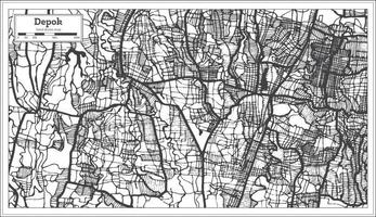 plan de la ville de depok indonésie en noir et blanc. carte muette. vecteur