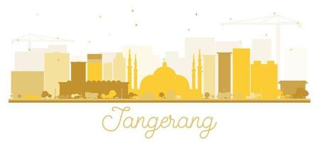 silhouette d'horizon de la ville de tangerang indonésie avec des bâtiments dorés isolés sur blanc. vecteur