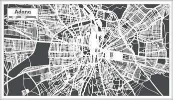 carte de la ville d'adana turquie dans un style rétro. carte muette. vecteur